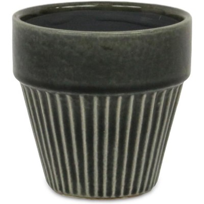 Cheung's Corseta Tapered Vertical Lined Pattern Ceramic Pot - Small - Dark Gray