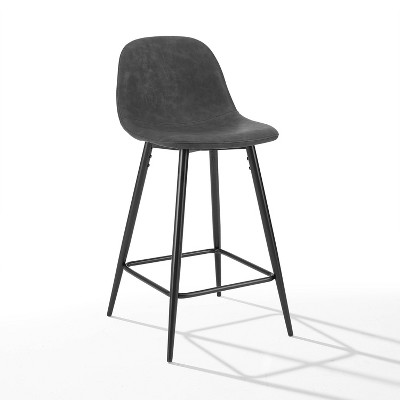 Weston Distressed Black Faux Leather Counter Height Barstools, Set of 2