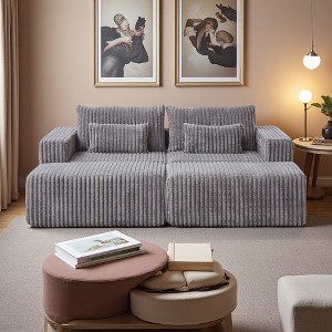87" Oversized Corduroy Sectional Lounge Chaise with 2 Footstools - 1 of 4
