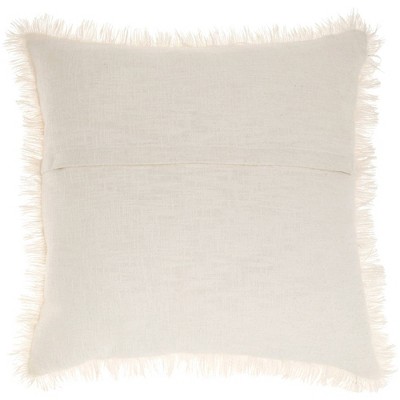 Ivory Stonewash Cotton Square Throw Pillow with Fringe Edges