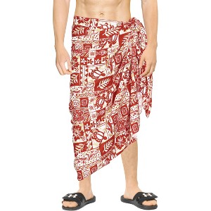 LA LEELA Men's Beach Summer Long Cover Up Vacation Lava Lava Sarong Hawaiian Beachwear Sarongs Samoan Swimwear for Men One Size Red, Turtle - 1 of 4