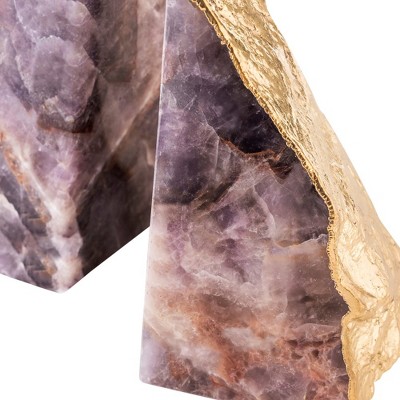 Amethyst and Gold Gilded Stone Bookends, Set of 2