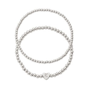 Adornia Silver Plated Ball Bead Initial Bracelet Set - 1 of 1