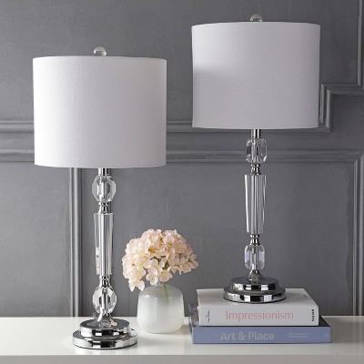Victoria 27" Clear Crystal LED Table Lamp Set with White Shade