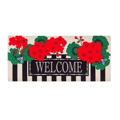 Evergreen Geranium Welcome Sassafrass Decorative Mat Insert, 10 x 22 inches