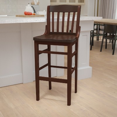 Elegant Walnut Wood School House Back Barstool