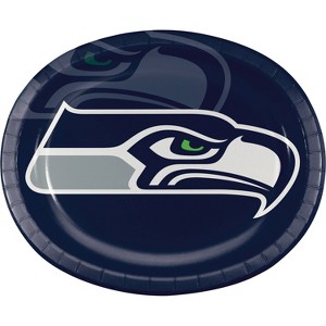 24ct Seattle Seahawks Football Oval Plates: NFL Disposable Dinnerware, Super Bowl Party, Navy Blue, 12"x10" Oblong, Logo Design - 1 of 3