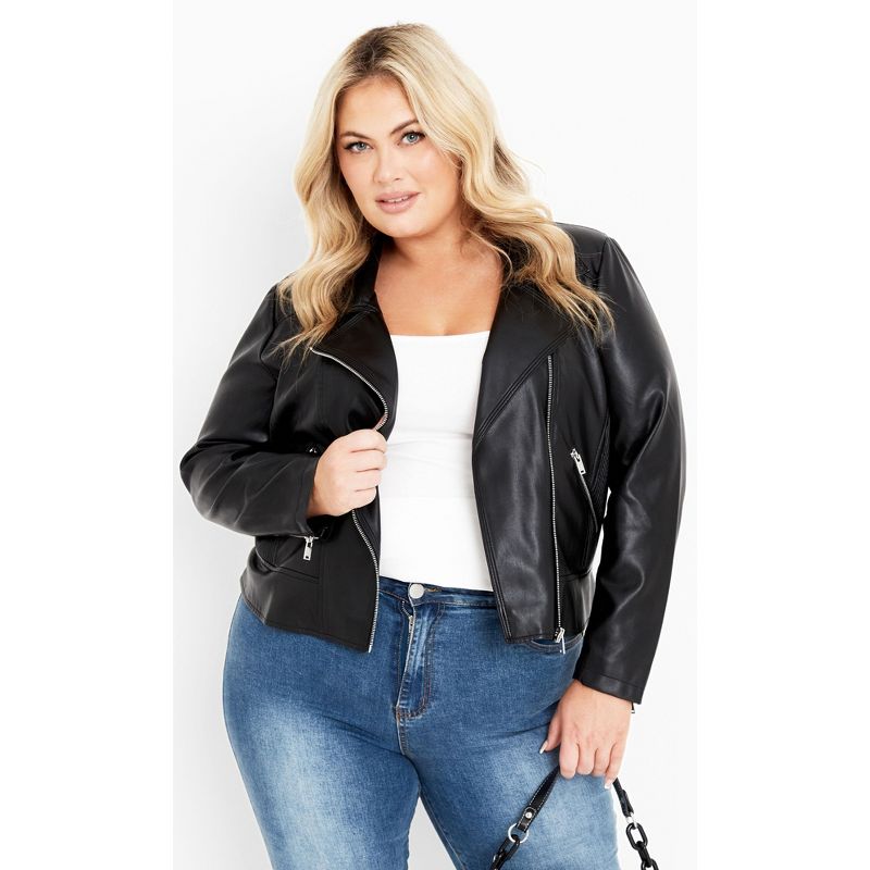 Women's Plus Size Kara Biker Jacket - Black | AVENUE, 1 of 9