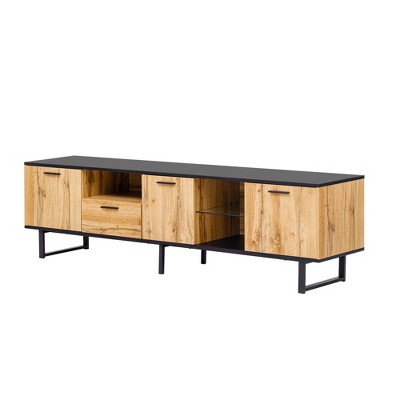 NicBex TV Stands for 80 inch TV, Entertainment Center with 4 Cabinets and Open Shelves ,TV Console for Living Room, Bedroom, Home,Wood