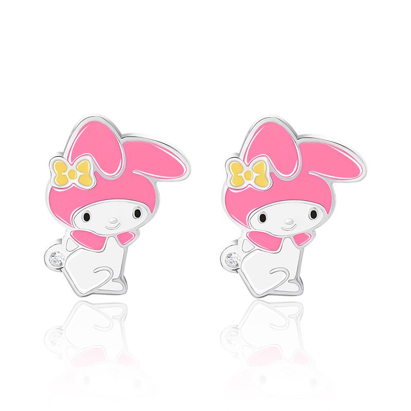 Sanrio Hello Kitty My Melody Brass Flash Plated Enamel and Cyrstal Stud Earrings, 3 of 5