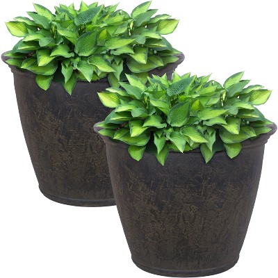 Sunnydaze Anjelica Polyresin Indoor/Outdoor Unbreakable Double-Walled UV-Resistant Flower Pot Planter - 24" Diameter - 2-Pack - Sable