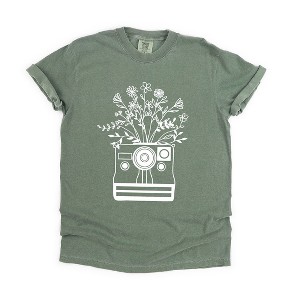 Simply Sage Market Women's Camera and Wildflowers Short Sleeve Garment Dyed Tee - 1 of 4