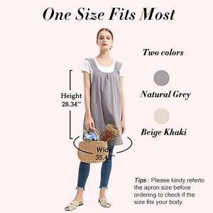 Women Apron - Cotton Linen Solid Color Apron Slip Off Cross-Shoulder Straps Spacious 2 Pockets Anti-Dirt Pinafore Simple Japanese Style or Inspired - 1 of 4