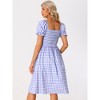 Allegra K Women's Smocked Gingham Square Neck Short Sleeve Casual Plaid Dress - 3 of 4