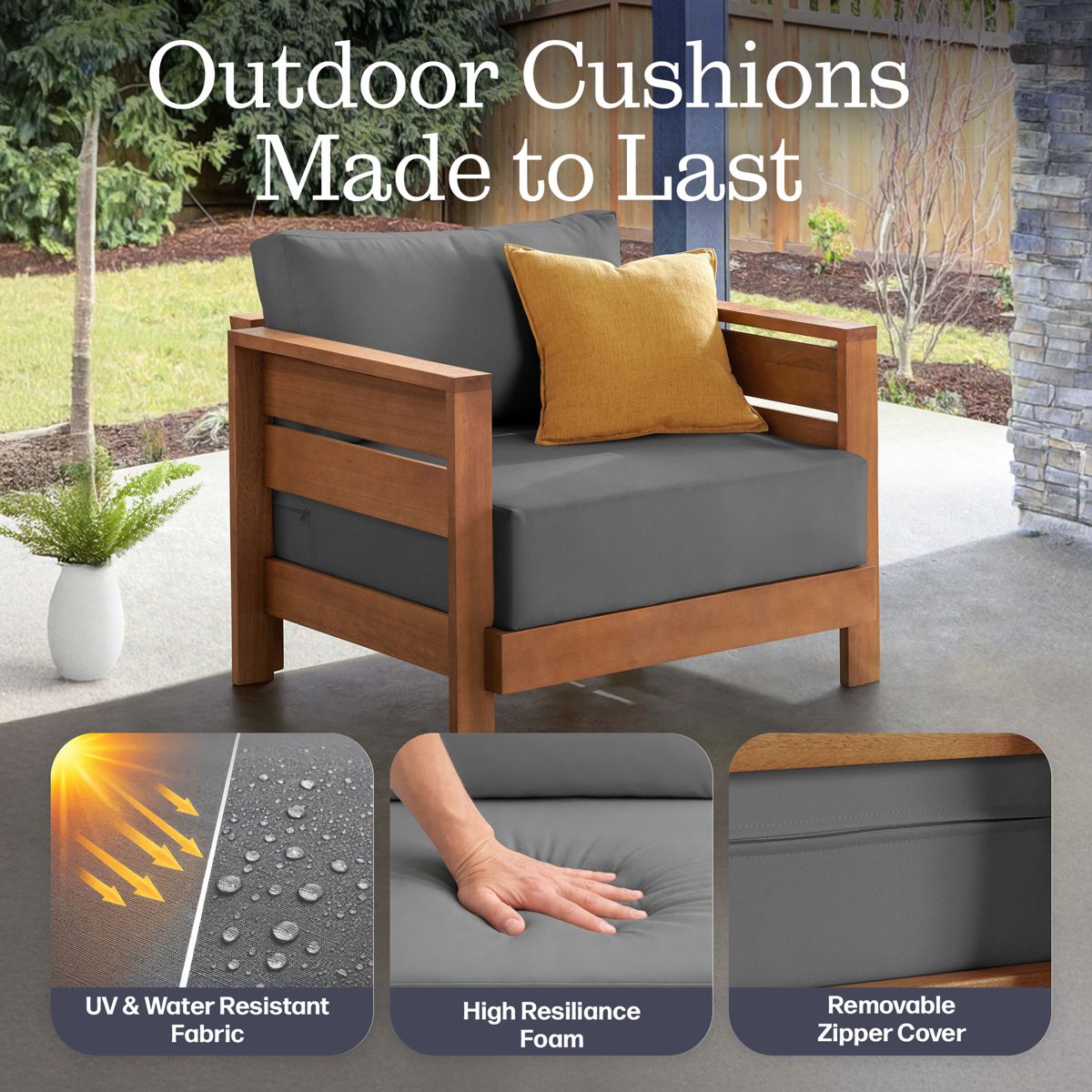 Alaterre Furniture Barton Outdoor Patio Armchair - Weather-Resistant Outdoor Chair with Thick Gray Cushions - Modern Outside Furniture (Natural) - thumbnail 4