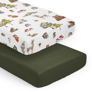 Sweet Jojo Designs Boy Girl Gender Neutral Unisex Fitted Crib Sheets Set Watercolor Woodland Forest Animals Green Brown White 2pc - 1 of 4