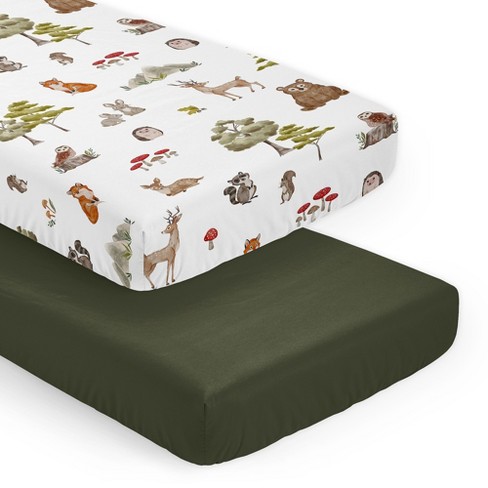 Sweet Jojo Designs Boy Girl Gender Neutral Unisex Fitted Crib Sheets Set Watercolor Woodland Forest Animals Green Brown White 2pc - image 1 of 4