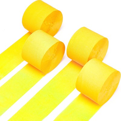 PartyWoo Crepe Paper Streamers Yellow 4 Rolls 328 ft 1.8 Inch x 82 Ft Roll