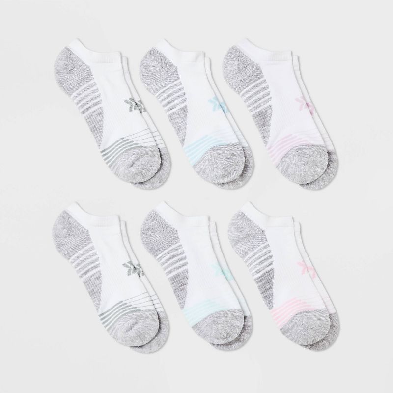 Women's 6pk Cushioned Performance Striped No Show Athletic Socks - All In Motion™ 4-10, 1 of 4