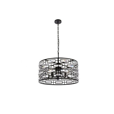Kennedy Black Iron and Crystal Drum Pendant Light