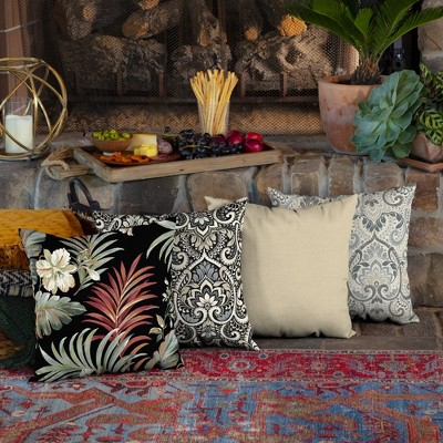 Simone Black Tropical 16" Square Outdoor Pillow