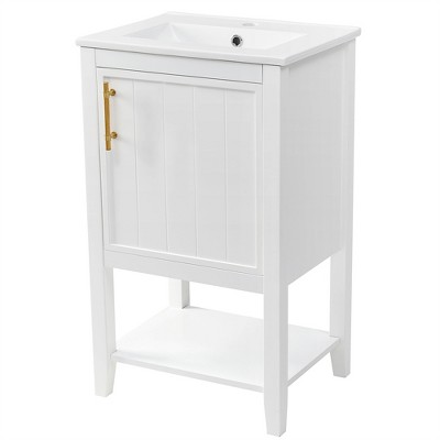 OUTSUPPLY Bathroom Vanity with Sink, Bathroom Cabinet with Soft Closing Door, Storage Rack and Open Shelf