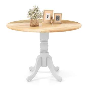 Costway Rustic Dining Table Wooden Dining Table with Round Tabletop & Curved Trestle Legs Natural/Walnut/Black/White/White&Walnut/White&Natural