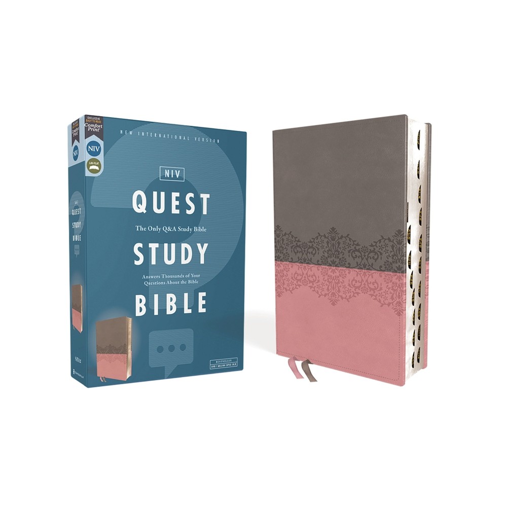 Niv, Quest Study Bible, Leathersoft, Gray/Pink, Thumb Indexed, Comfort Print - by Christianity Today Intl (Leather Bound)