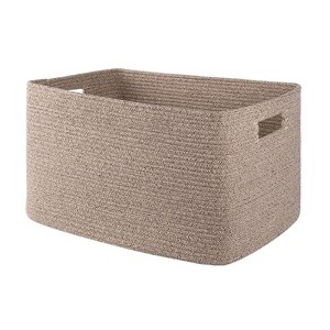 Itopfox Woven Blanket Storage Basket with Handle, Cotton Rope Basket for Organizing, Blanket Basket for Living Room, Toy Basket for Nursery, Brown - 1 of 4