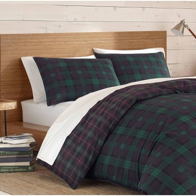 Full/Queen Green Cotton Woodland Tartan Reversible Duvet Cover Set