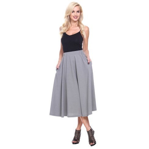 Women's Flared Midi Skirt With Pockets Gray Small - White Mark : Target