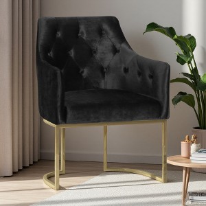 26" Velvet Modern Glam Club Chair with Button-Tufted Diamond Stitch and Gold Accents - 1 of 4