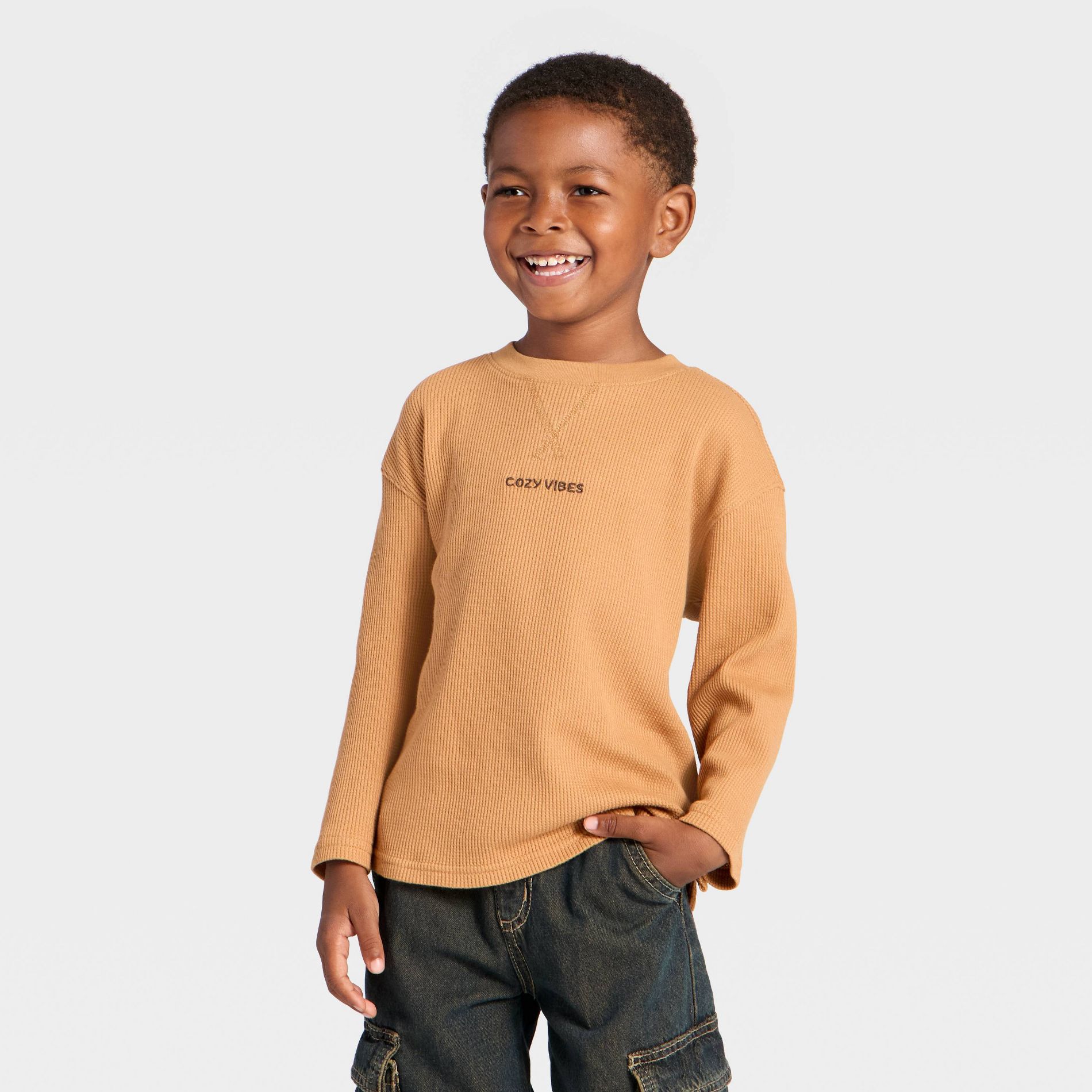 Toddler Boys' Long Sleeve Thermal Shirt - Cat & Jack™ Brown 18M