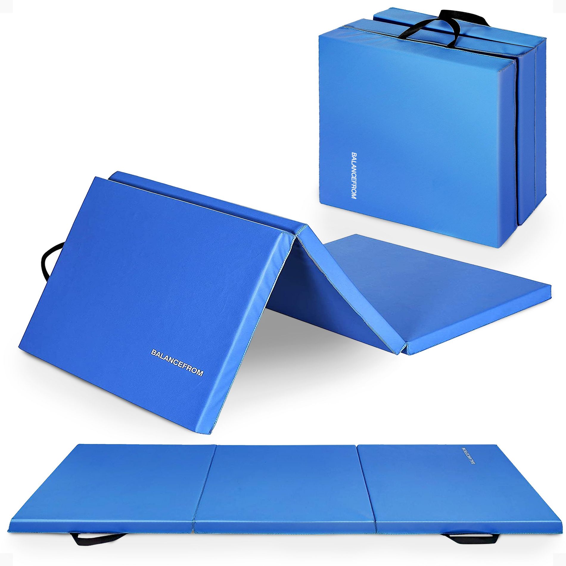 BalanceFrom 2-Inch Three Fold Thick Folding Exercise and Workout Mat Pad with Carrying Handles for MMA, Yoga, Pilates, and Aerobics, Blue
