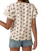 Womens Round Neck Print Double Layer Ruffle Sleeve Short Sleeve Casual Top - 3 of 4