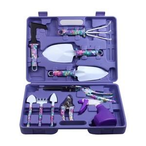 Itopfox 10Piece Gardening Tools Set with Floral Print, Ergonomic Handle Trowel Rake Weeder Pruner Shears Sprayer, Garden Hand Tool with Carrying Case - 1 of 4