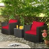 Costway 3PCS Patio Rattan Wicker Furniture Set Sofa Table W/Cushion Yard Red\Turquoise\ Navy\Black - 3 of 4