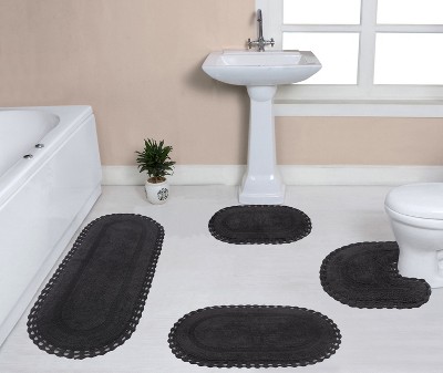 Hampton Crochet Collection Cotton Reversible Tufted Set of 4 Bath Rug Set - Home Weavers