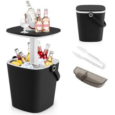 Tangkula Portable Cooler Table with Handle 4 Gallon Beer and Wine Cooler w/ Lift Top Lid & Bottle Opener 3-in-1 Outdoor Cocktail Drink Table Black/Blue