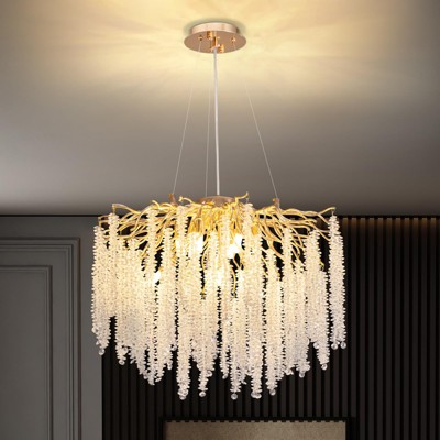 Ludomide Modern Crystal Tree Branch Chandelier, D23.6" Gold Raindrop Tassel Pendant Light, 9-Lights for Dining Room, Living Room, Kitchen Island
