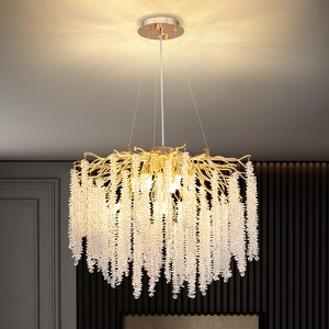 Ludomide Modern Crystal Tree Branch Chandelier, D23.6" Gold Raindrop Tassel Pendant Light, 9-Lights for Dining Room, Living Room, Kitchen Island - 1 of 4