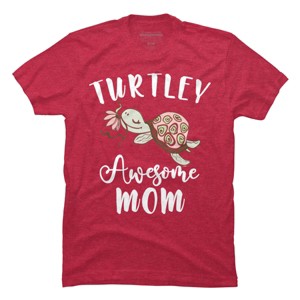 Men's Design By Humans Turtley Awesome Mom Turtle with Flower By animalshop T-Shirt - 1 of 2