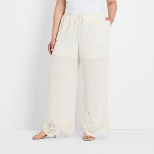 Women's High-Rise Wide Leg Embellished Eyelet Pull-On Pants - Future Collective - 1 of 3