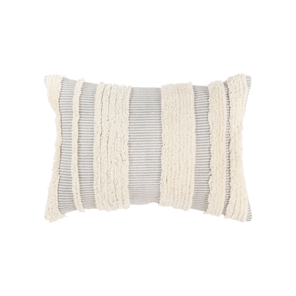 Photos - Pillow 14"x20" Oversize Striped Poly Filled Lumbar Throw  Gray - Rizzy Home