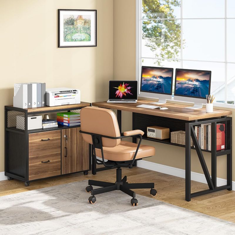 Tribesigns 55 inches L Shaped Computer Desk with Storage Shelves and Mobile File Cabinet, Executive Desk for Home Office Furniture Sets, 5 of 11