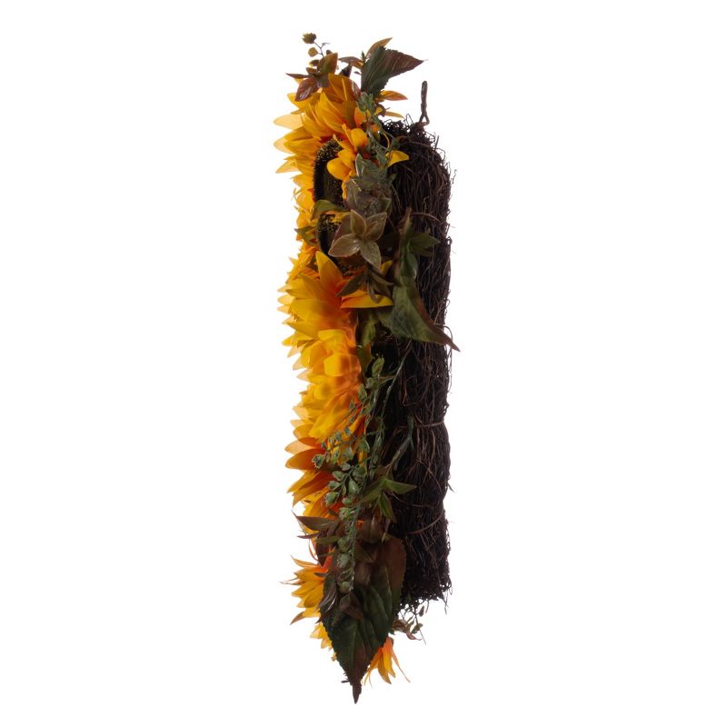 Vickerman 24" Artificial Yellow Sunflower Wreath with Seed Grass Foliage., 4 of 7