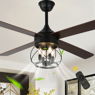 Bella Depot Rustic 52" Cage Ceiling Fan with Light and Remote 6-speed Large Fan