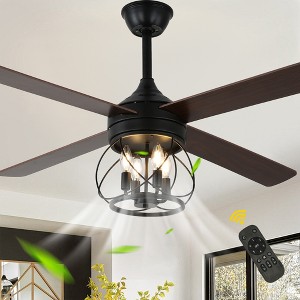 Bella Depot Rustic 52" Caged Ceiling Fan with Light and Remote 6-speed Large Fan - 1 of 4