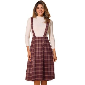 INSPIRE CHIC Women's Vintage Plaid A-Line Tartan Suspender Midi Skirt - 1 of 4