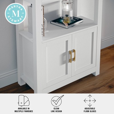 White 68" Wood Shaker Bookcase with Brass Hardware